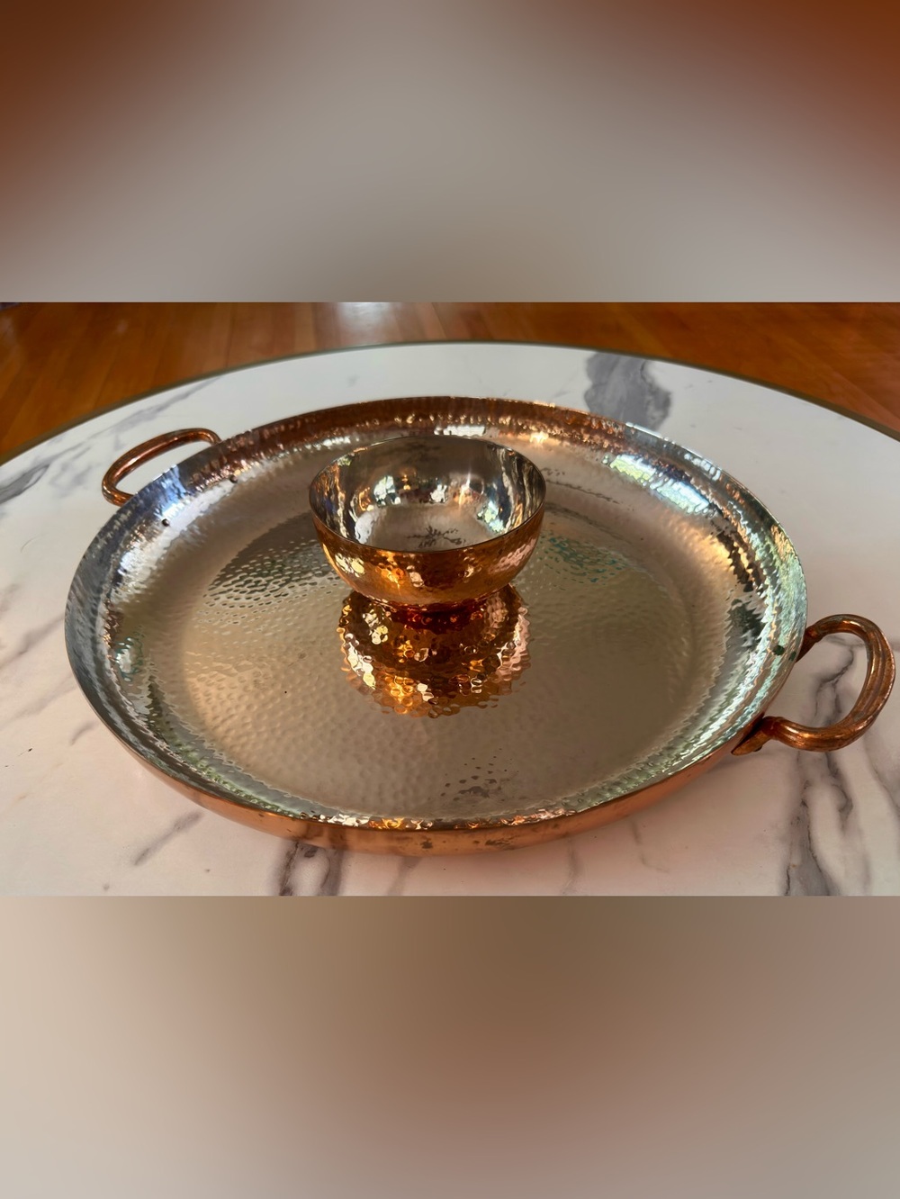 Gorham Vintage Hammered Copper Platter and Serving Bowl Set